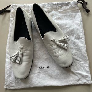 Celine white leather tassel loafers. Size 37. Used.